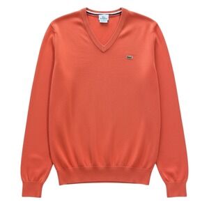 Lacoste V Neck Sweater Orange Long Sleeve Unisex Small size 4 Croc Logo